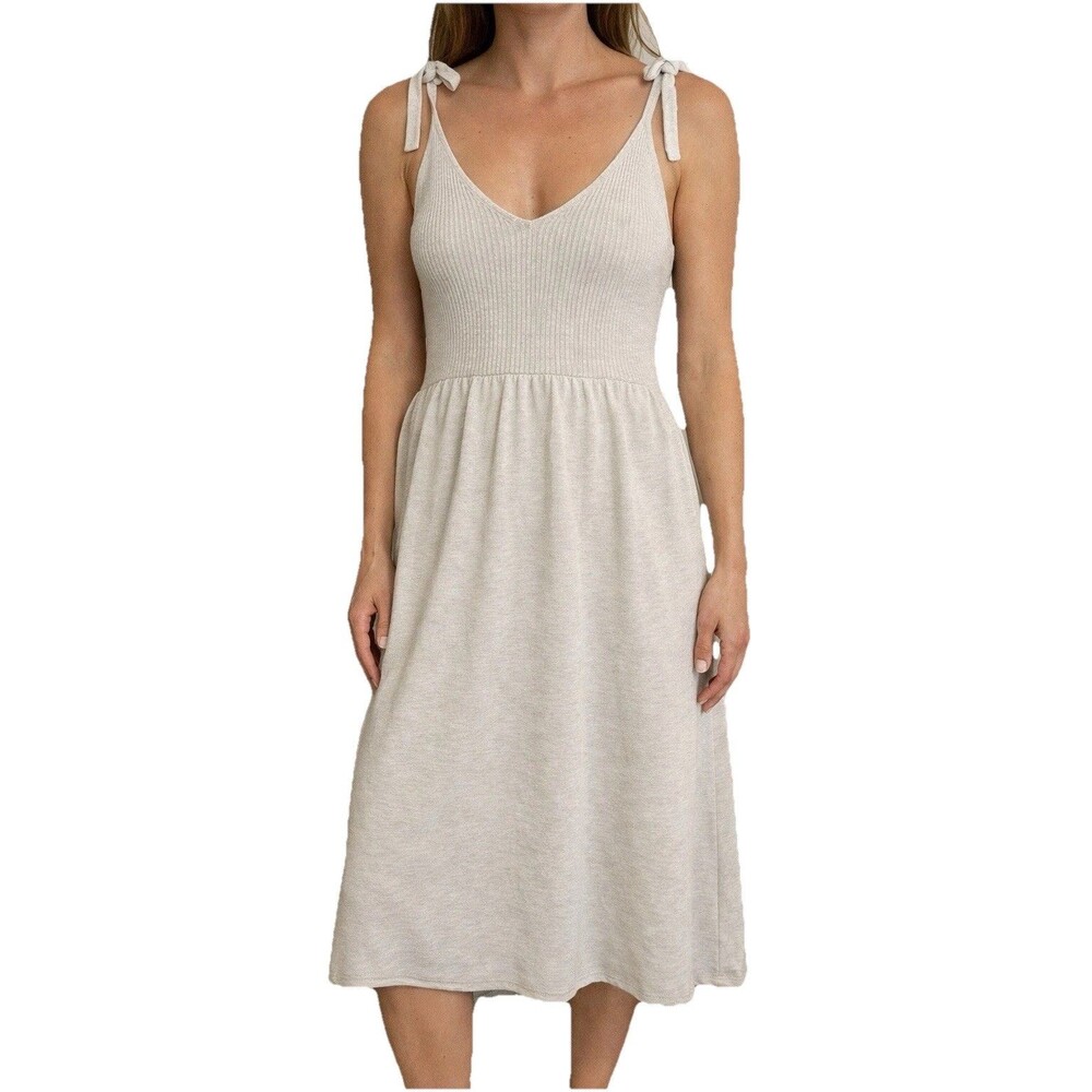 Michael Stars Women's Medium M Maria Midi Ribbed Knit Tank Dress Stone Neutral